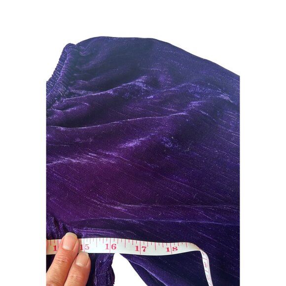 Womens M Purple Velvet Top Peplum Blouson Sleeve Stretch Top Fairy Witchy - Picture 7 of 9
